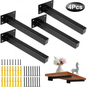 Fitags - Equerre Etagere Industrielle Support d'étagère Murale Fixation Rétro,Supports Plateaux en Métal avec Vis Tablette Mural Bride,Noir en Acier