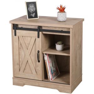 Meublorama - Commode style rustique collection wayne - 1 porte coulissante et 1 &eacute;tag&egrave;re, coloris ch&ecirc;ne clair, dimensions 70x40x72 cm