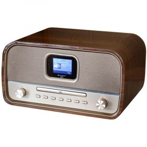 soundmaster DAB970BR1 Radio de table DAB+, FM AUX, Bluetooth, CD, USB fonction de charge de la batterie, avec t&eacute;l&eacute;commande, fonction r&eacute;veil marron