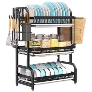 Yoleo - gouttoir &agrave; Vaisselle 3 niveaux,&Eacute;gouttoir pour &eacute;vier avec Porte Couverts Support pour Planche &agrave; D&eacute;couper,Porte Couteau,Plateau