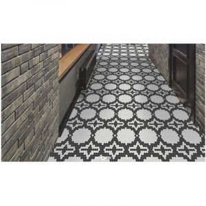Mosa&iuml;que Art factory hexagone 2,6x2,2cm motif Adagio noir et blanc sur trame nylon 33,3x33,3cm Satin&eacute; boite de 1 m2 - Mosa&iuml;que Hexagone 2,6x2,2 cm No