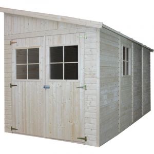 Abri de Jardin en Bois Naturel(avec paroi lat&eacute;rale) - Stockage ext&eacute;rieur avec fen&ecirc;tres-H244x218x416 cm/8 m2, hangar en bois naturel - Atelier