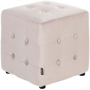 Pouf en Velours Repose-Pieds Tabouret Capitonn&eacute; Cube Chambre &agrave; Coucher Salon Beige Clair Wisconsin
