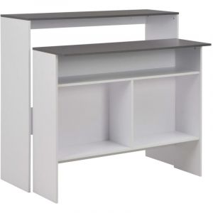 Table de bar Table haute Table de Cuisine avec 2 dessus de table Blanc et gris 130x40x120 cm 81978