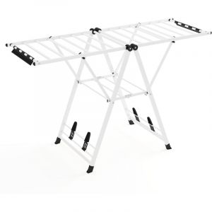 Costway - Séchoir à Linge Autoportant, Étendoir à Linge Pliable en Métal avec Ailes Réglables en Hauteur, 18 Barres de Séchage, Pinces(1,6M,Blanc)
