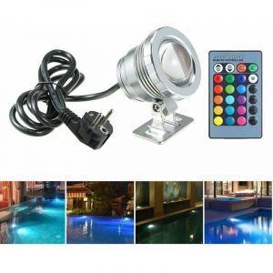 Projecteur de piscine 10W avec t&eacute;l&eacute;commande 4 modes RGBW IP68 85-265V Projecteur LED Aquarium Lampe sous-marine &Eacute;clairage submersible Projecteur