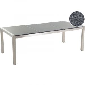 Table de Jardin à Plateau Triple en Granit Poli 200 x 100 cm Gris et Argenté Grosseto