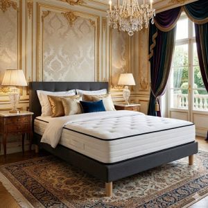 Ensemble Essenzia GRAND PALAIS 3000 + Sommier tradition Graphic 19 cm + Pieds 90x190 Gris clair Ressorts