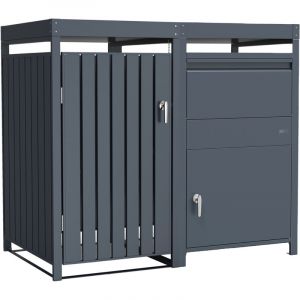 Leon Cache poubelle avec Louis bo&icirc;te aux lettres Anthracite &ndash; 1 conteneur - Max. 240L - Abri Poubelle Ext&eacute;rieur avec Excellente Ventilation Bo&icirc;te &agrave;