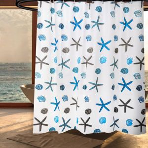 Rideau de douche Rideaux de Douche en &Eacute;toile de Mer R&eacute;sistant &agrave; Moisissure Anti Bact&eacute;rien Imperm&eacute;able Bleu - 120x180CM