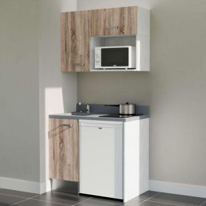 Kitchenette K00L - 100 cm - plan monobloc évier intégré Cromo- évier à gauche - Façades Bois + Electroménager inclus coloris Blanc
