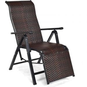 Costway - Chaise de Jardin Pliante en Rotin, Fauteuil d'Ext&eacute;rieur Pliable avec Dossier R&eacute;glable et Cadre en M&eacute;tal, Fauteuil Inclinable pour Patio,
