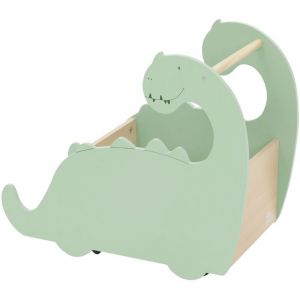 Coffre à Jouets en Bois, Design Dino, 57x31,5x49 cm, Vert-Nature, Bibliothèque avec Espace Ouvert, Chariot à Roulettes, Boîte avec Espace de
