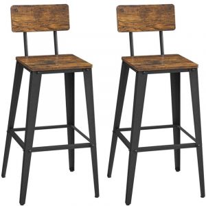 Tabouret bar industriel lot de 2 chaise bar cuisine avec dossier cadre en acier montage facile style industriel marron