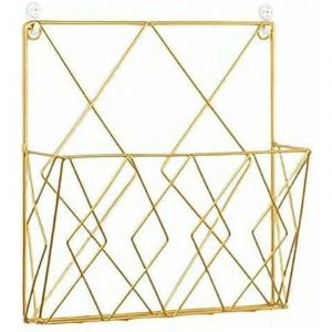 Porte-revues mural , porte-revues en m&eacute;tal, panier &agrave; journaux, porte-revues mural avec 2 crochets pour magazines, livres et documents de bureau (dor&eacute;)