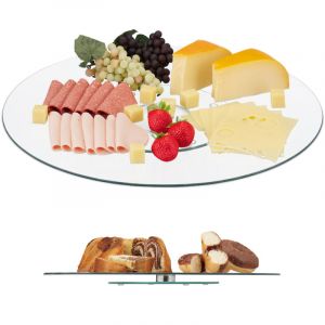 Relaxdays - Lot de 2 assiettes de service, Plateau tournant, Assiette pr&eacute;sentation verre p&acirc;tisserie, 360&deg;, 45 cm, transparent/argent