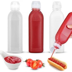 3pcs Bouteille Sauce, 300ml Bouteille &agrave; Condiments, Bouteilles Condiments Plastique, Bouteilles en Plastique Squeeze, pour La Moutarde, Ketchup,