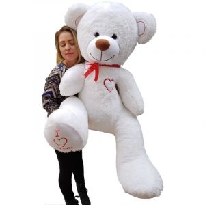 Viking Choice - Doudou peluche g&eacute;ante gros nounours 75 x 85cm - blanc et rouge