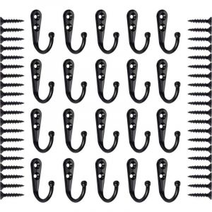 20 Pi&egrave;ces Crochets,Crochet mural noir,crochet porte manteau,Porte Manteau Mural,Crochet M&eacute;tal De Porte,R&eacute;tro Crochet de Manteau avec Vis