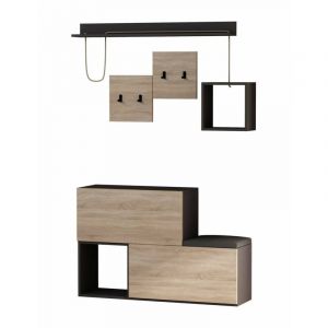 Meuble d'entr&eacute;e Dgiorgin, Crochet d'entr&eacute;e, Composition pour l'atrium, Console de rangement multifonction, 120x17h76 cm, Anthracite et ch&ecirc;ne - Dmora