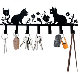 Porte Clef Mural,Porte Cl&eacute; Mural Chat,Accroche Clef Mural Noir,Porte Cle Mural avec 7 Crochets,Support Clef Mural Pour