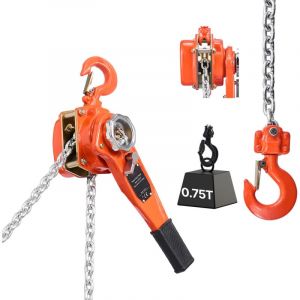 Mophorn Palan &agrave; cha&icirc;ne &agrave; levier manuel, capacit&eacute; de 0,75 tonne, avec cha&icirc;ne en acier alli&eacute; G80 de 1,5 m, frein m&eacute;canique &agrave; double cliquet, crochets