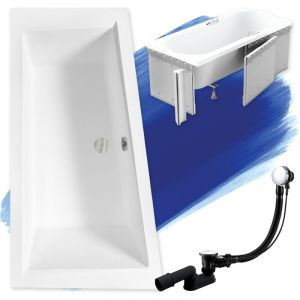 Baignoire Bain d'angle 160x90 Gauche avec des panneaux en polystyrène (étagère de 4 cm), Siphon de bain et pieds - Set 4en1 Badland intima slim
