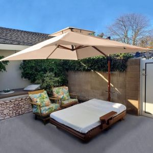 PURPLE LEAF Parasol D&eacute;port&eacute; en Aluminium avec Apparence Bois, 3,65 &times; 2,7 m Rectangulaire, Adapt&eacute; pour Piscine, Jardin, Balcon et Terrasse, Beige