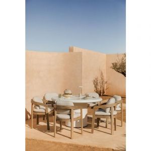Sklum - Ensemble table ronde Ø140 cm en ciment Namara et 6 chaises de jardin en bois d'acacia Uleno