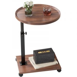 Sinbinta - Table d'appoint en forme de c avec roulettes, table basse moderne réglable en hauteur, petite table d'appoint en bois rotative à 360°,