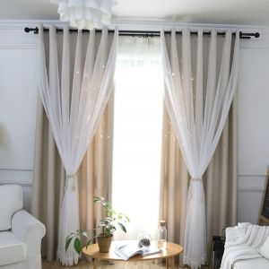 1 pcs Rideau Occultants & Rideau Voilage Romantique Motif &Eacute;toiles Creuses double couche rideau Thermiques isolants anti froid voilage Rideau Occultant