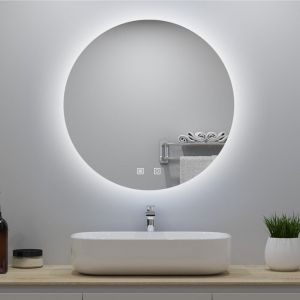 Acezanble - miroir lumineux rond 90x90cm avec Anti-buée + 3 Couleurs + Dimmable, Mural Miroir salle de bain