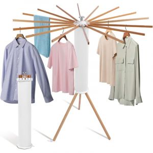 Sjlerst - Etendoir Linge Interieur, Séchoir à Rayons en éventail en Bois, 121 x 112 x 112 cm Séchoir à Linge Pliant pour Le Linge de Petite Taille