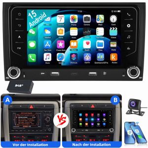Pour Audi A4 8E 8H B6 B7 2000-2009 Android 15 Autoradio GPS USB Type-C WIFI Carplay 4+64G DAB CAM