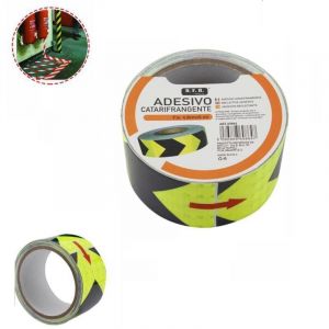 Ruban Adh&eacute;sif R&eacute;fl&eacute;chissant Fl&egrave;che Jaune Noir Rouleaux R&eacute;fl&eacute;chissants 10 Mt 69864