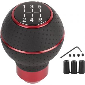 5 Vitesse Pommeau Levier de Vitesse, B&acirc;ton de Pommeau de Levier de Vitesse en Alliage D'aluminium et Accessoire D'automobiles Manuel en Cuir (Rouge)