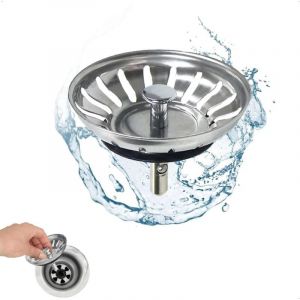 Bonde de vidange universelle pour &eacute;vier de cuisine, bouchon de vidange de 80 mm en acier inoxydable avec protection anti-odeurs, installation facile