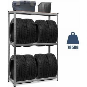 Goplus - Rayonnage pour Pneus, avec Etagere - Etagere Metallique pour Pneumatiques, Charges Lourdes, Structure Stable 120 x 40 x 180cm,Charge Max par