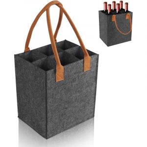 Porte-bouteilles en feutre pour 6 bouteilles, avec compartiments, sac de rangement en feutre pour bi&egrave;re, vin, bouteilles consign&eacute;es, panier &agrave;