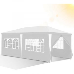 Wolketon Tonnelle 3x6 M avec 6 B&acirc;che Lat&eacute;rales Amovibles et 4 Fen&ecirc;tres D&eacute;coratives, Gazebo de Jardin Rapide &agrave; Installer, Blanc