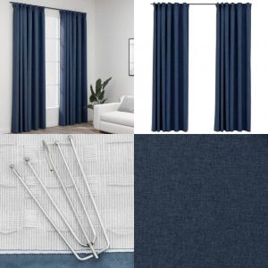 Vidaxl - Rideaux occultants aspect lin avec crochets 2pcs Bleu 140x225cm - Rideaux Occultants - Rideaux Bleus - Rideaux Lin - Décoration Intérieure