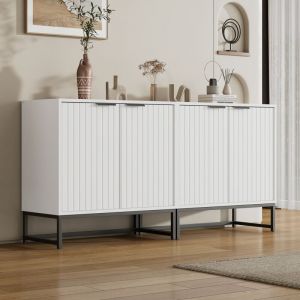 Redom - Buffet commode moderne avec 2 portes en formage sous vide, meuble de rangement sur pied avec poignées et pieds en métal, adapté pour salon,