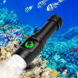 Lampe de Plongée rechargeable, 1000LM Torche de Plongée Lampe de Plongée 3 Modes Lampe de Poche étanche Sous - Marine avec Batterie et Chargeur pour