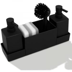 [JAMAIS UTILIS&Eacute;] Distributeur Savon Cuisine et Porte &eacute;ponge &eacute;vier Cuisine avec Brosse, flacons de Distributeur Savon Liquide, Organisateur &eacute;vier Noir