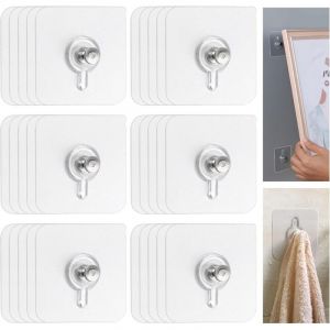 30 Crochets Adh&eacute;sifs Transparents Pour Tableaux, Sans Per&ccedil;age. Id&eacute;aux Pour Accrocher Tableaux, Affiches, Photos, Tableaux D&eacute;coratifs Et Cadres.