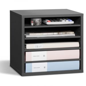 Organiseur de litterature avec 5 compartiments, boite aux lettres de bureau en bois, panneau de particules, avec etageres amovibles, trieur de