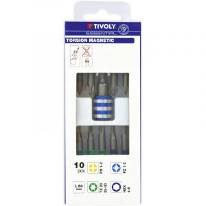 Tivoly &bull; Coffret 10 pcs Lg 50- 9 embouts Torsion magn&eacute;tique + 1 porte embout quick change