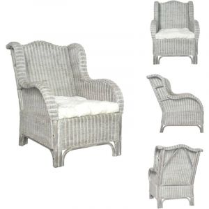 Vidaxl - Canapé avec coussin Gris Rotin naturel et lin - Canapé Rotin - Canapé Intérieur - Meuble Salon - Fauteuil Relaxant - Décoration Intérieure