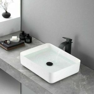 Robinet Cascade avec Haut Bec Mitigeur Lavabo Haut Mono-trou Robinetterie Lave-mains avec Levier Unique en Cuivre Mélangeur l'Eau Chaude et Froide