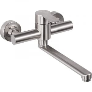 Robinet Mural Cuisine, Mitigeur Mural Inoxydable, Pivotant &agrave; 360&deg; pour &Eacute;vier de Cuisine, Eau Chaude et Froide, Trous de Montage R&eacute;glables